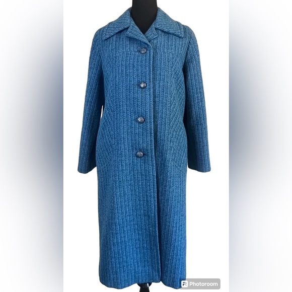 HARRIS TWEED Vintage Hand Woven Coat Blue 100% Scottish Wool Size XL PTP 23” - Picture 1 of 12